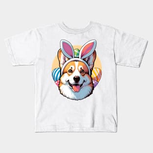 Cardigan Welsh Corgi with Bunny Ears Enjoys Easter Joy Kids T-Shirt